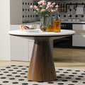 Retro Round Dining Table Minimalist Elegant Table For Living Room, Dining Room White Brown Brown White Rubber Wood