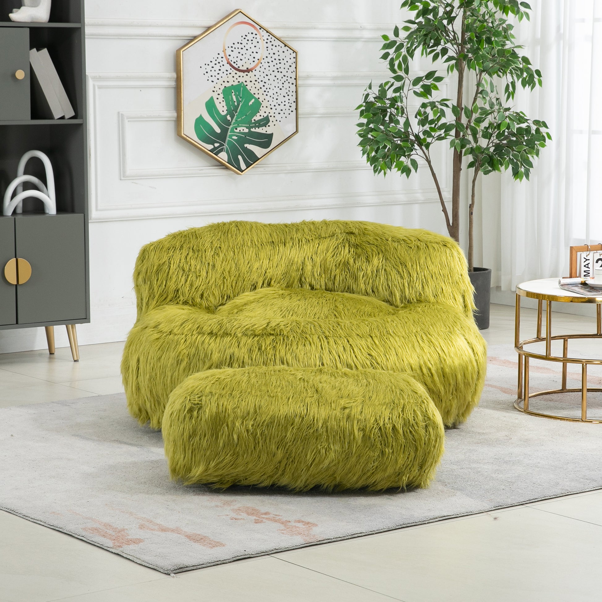 Coolmore Bean Bag Chair, Floor Sofa With Handle,Accent Sofa Chair With Ottoman For Gaming Reading Relaxing Olive Olive Foam Plush