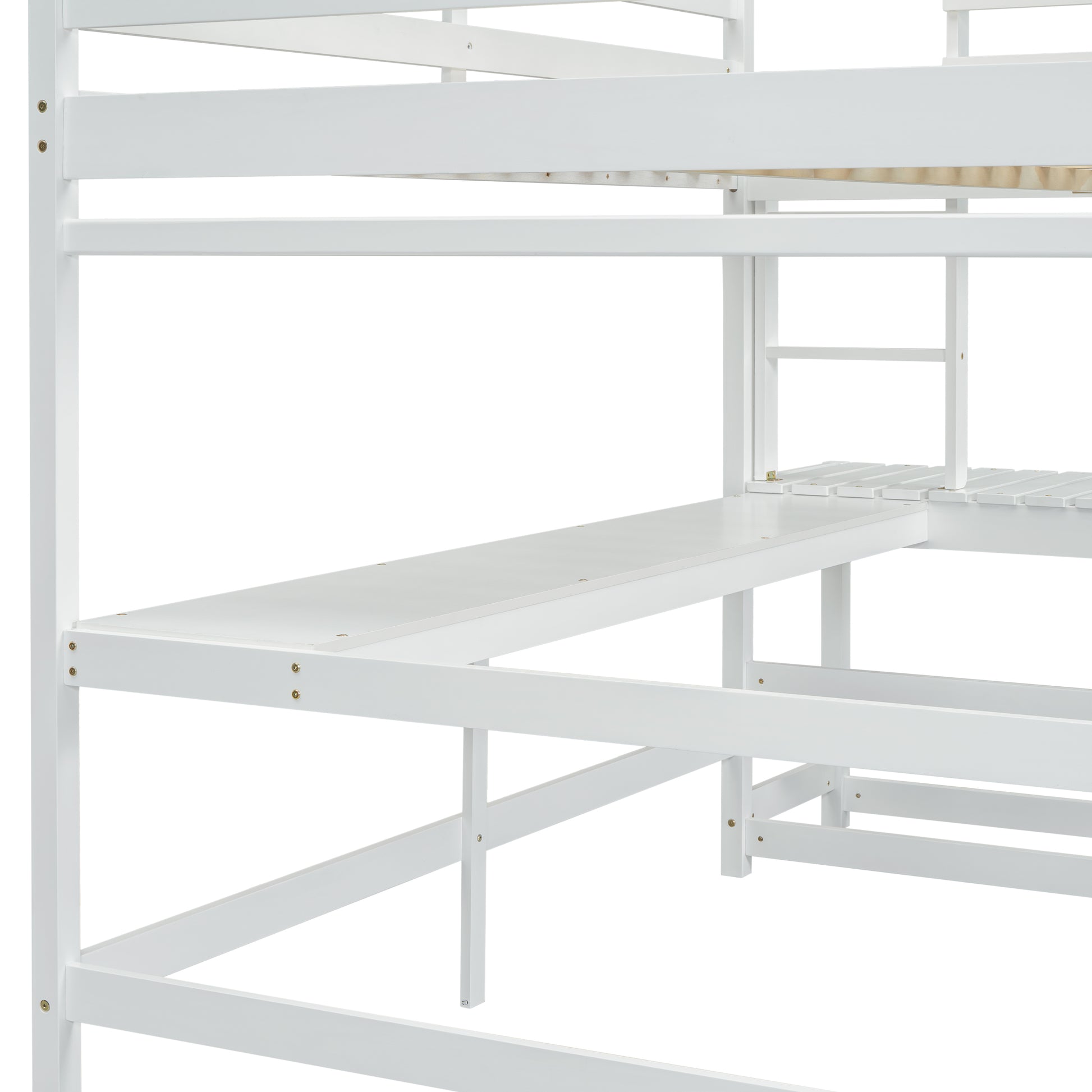 Full Loft Bed With Built In Desk, Ladder Platform, Ladders, Guardrails,White Full White Bedroom American Design Pine