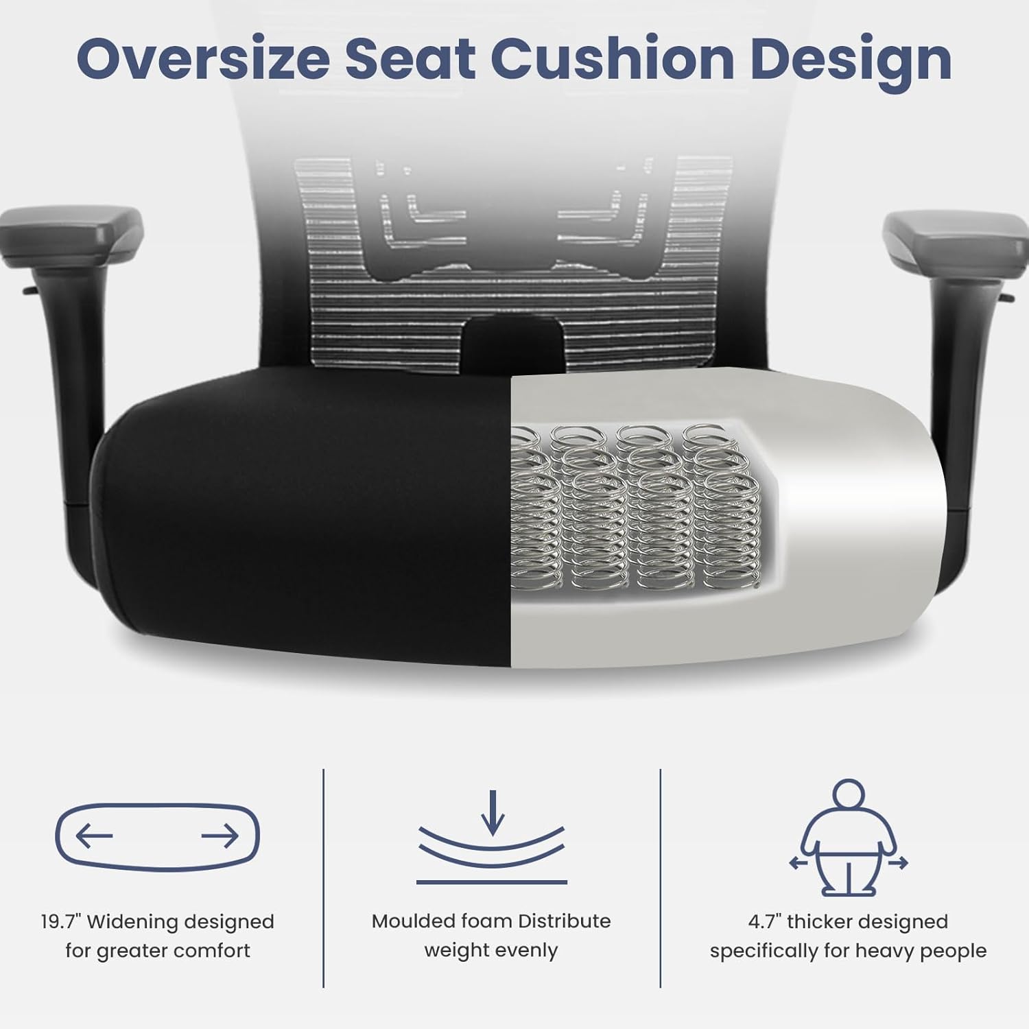 Big And Tall Office Chair 500Lbs Ergonomic Office Chair For Heavy People With 3D Armrest, Quiet Rubber Wheels, Adjustable Lumbar Support And Headrest Heavy Duty Metal Base Mesh Chair Nylon Black