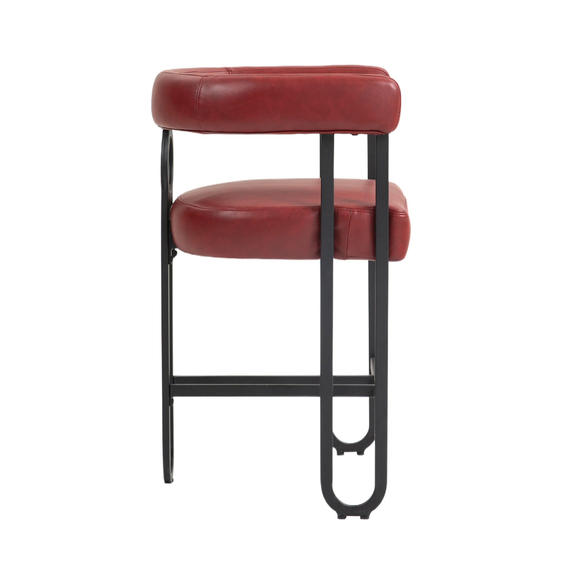 Coolmore Bar Stools Set Of 2, Modern Bar Stool With Back, Black Metal Frames, Upholstered Bar Stools For Kitchen Island, Pub, Club Wine Red Pu Wine Red Foam Pu Leather