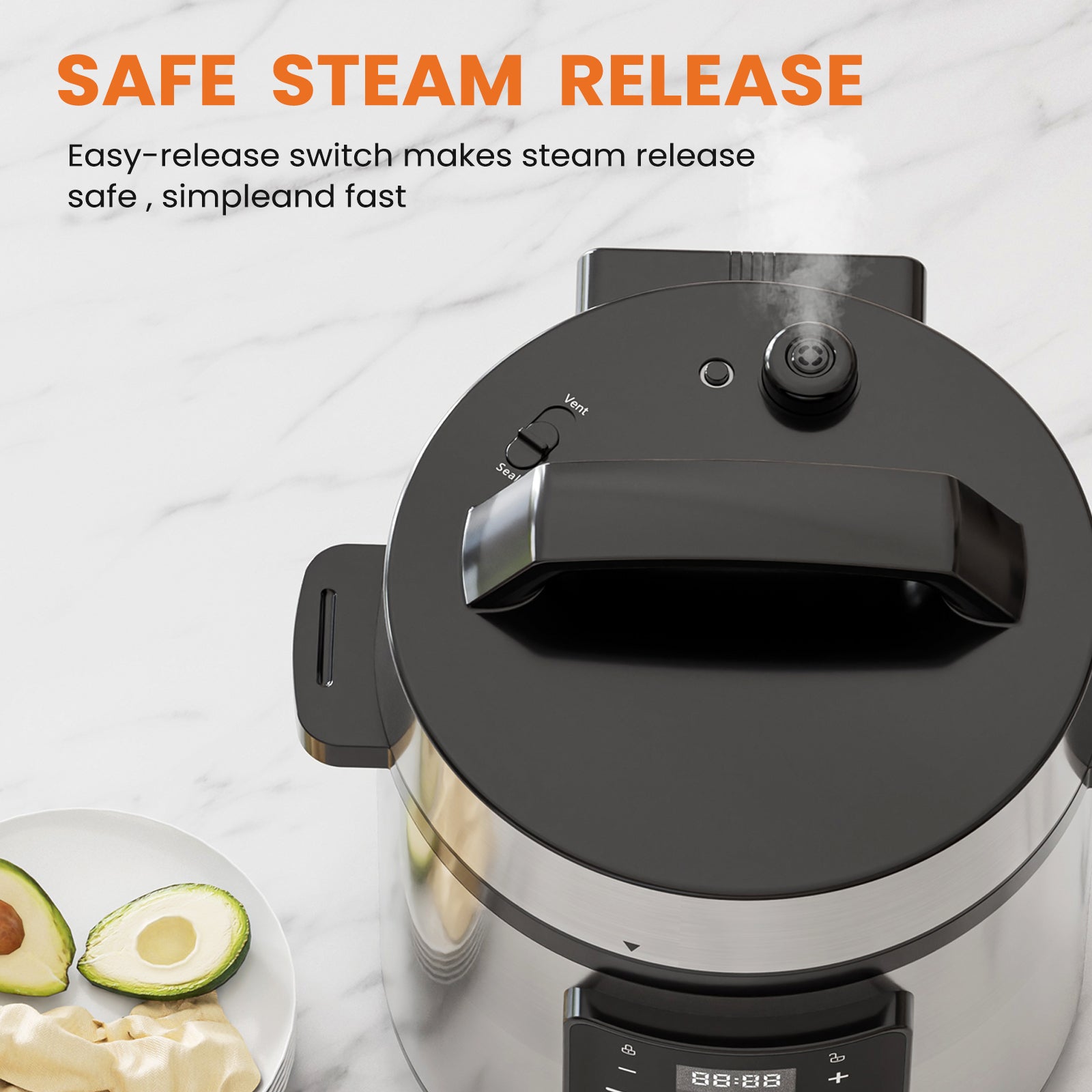 9 In 1 Electric Pressure Cooker 6 Quart, Steamer, Yogurt Maker, Warmer & Sterilizer, Saute, Slow Cooker, Rice Cooker, Egg Cooker, Multi Functional Smart Pot, Stainless Steel Black Stainless Steel