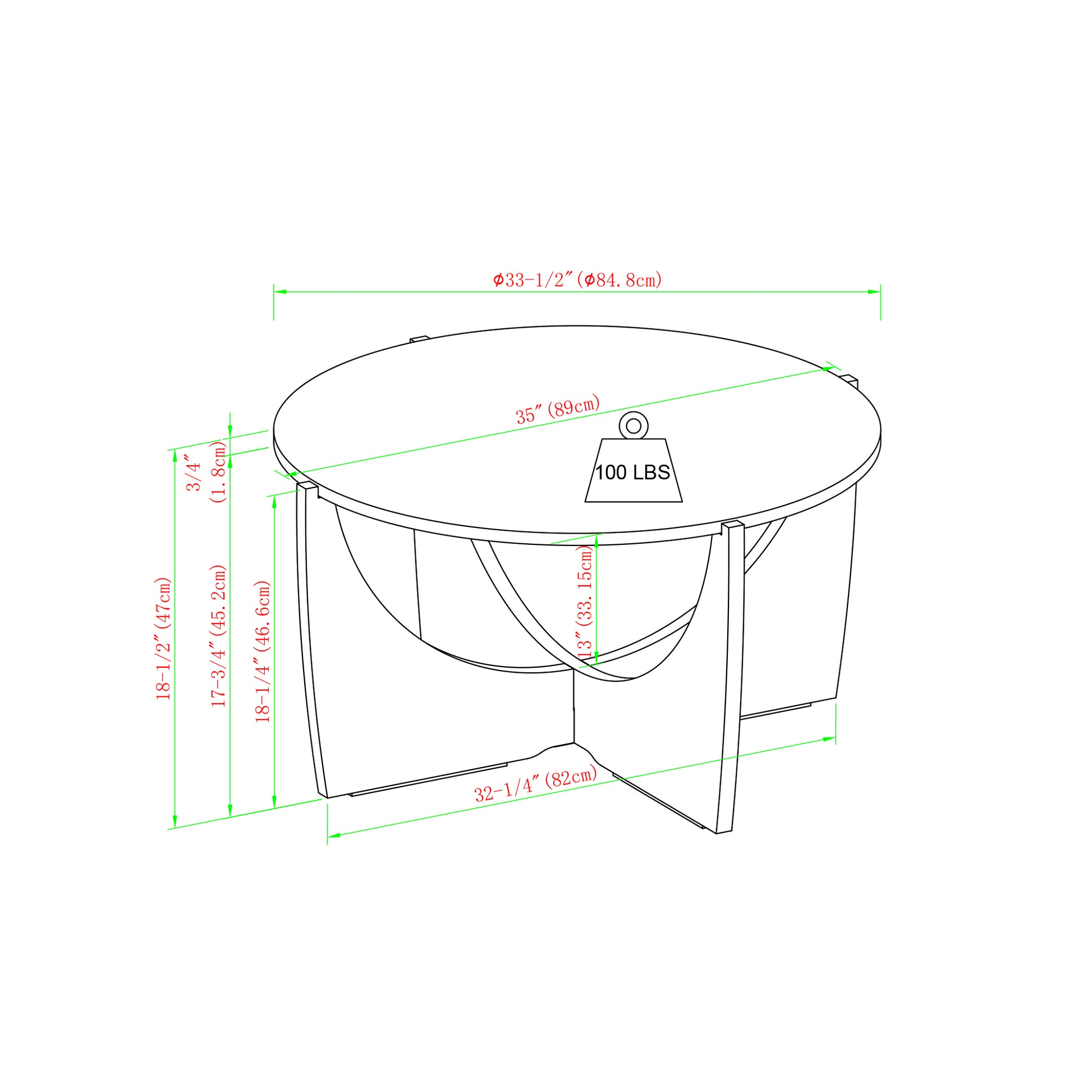Contemporary Open Arch Base Round Coffee Table Cerused Ash Dark Gray Mdf Mdf