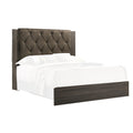 Wooden Queen Bed With Button Tufted Upholstered Headboard, Gray And Brown Queen Grey Brown Wood Fabric