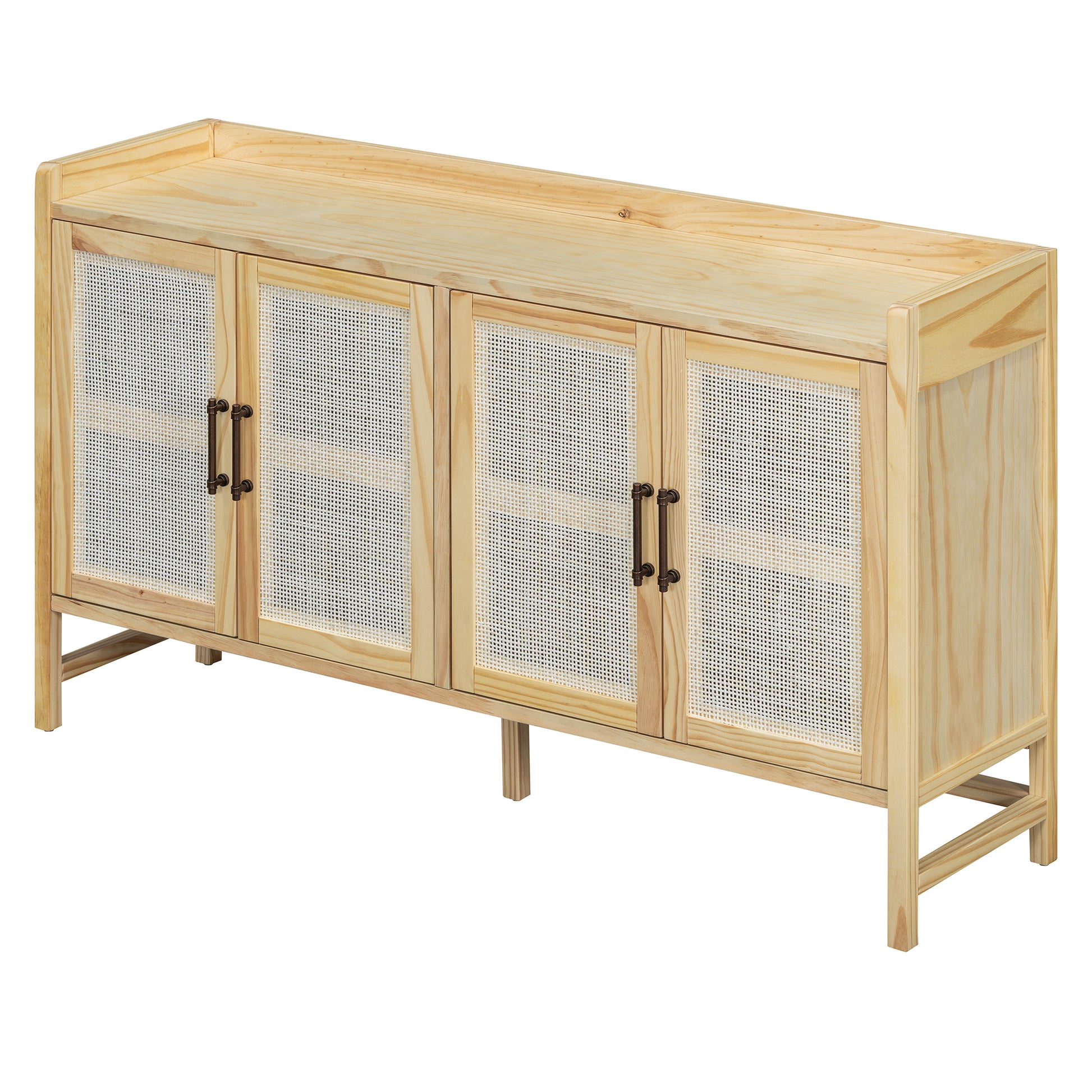 Sideboard Rustic Buffet Cabinet, Sideboard Cabinet With Decorative Rattan Doors, Buffet Cabinet With Storage For Entryway Dining Room Kitchen Living Room, Natural Natural Mdf
