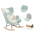 Rocking Chair With Ottoman, Mid Century Fabric Rocker Chair With Wood Legs And Patchwork Linen For Livingroom Bedroom Colorful Textile