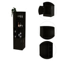 Syrah Corner Bar Cabinet, Eight Bottle Cubbies, Double Door, Two Open Shelves Black Freestanding Black Dining Room Corner Unit Modern Particle Board
