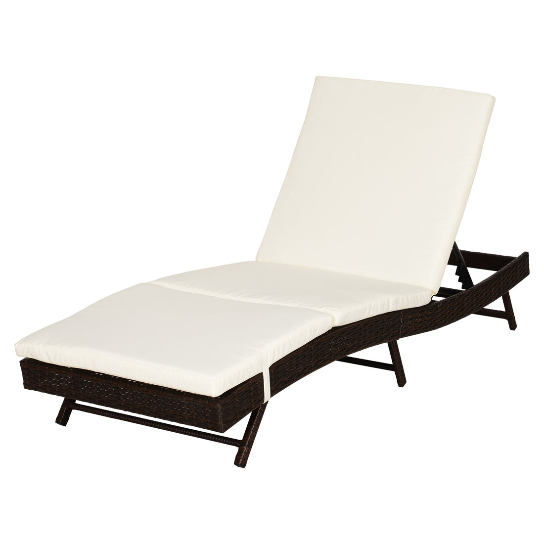 Outsunny Patio Chaise Lounge, Pool Chair With 5 Position Adjustable Backrest & Cushion, Outdoor Pe Rattan Wicker Sun Tanning Seat, 78.75" X 28" X 35", Coffee Dark Coffee Beige Steel