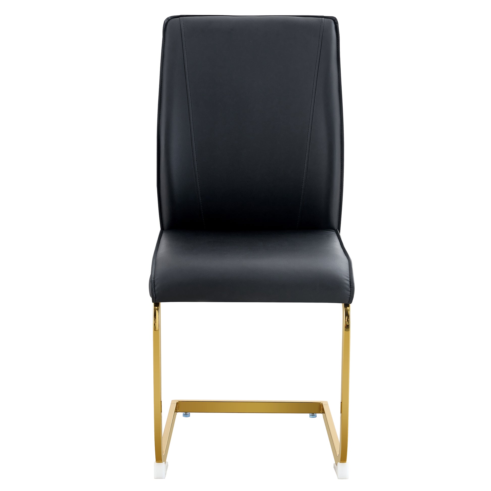 Luxury Simple Arch Chair Set Of 2 Black Pu Material High Resilience Dining Chair With Arched Metal Gold Leg. Black Gold Set Of 2 Metal,Pu