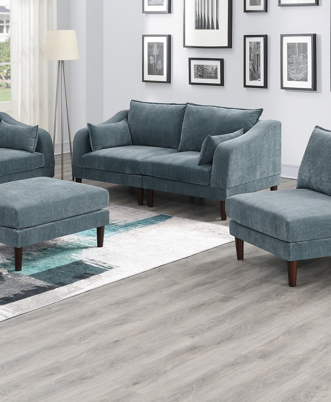 6Pcs Modular Sofa Set 4X One Arm Chairs 1X Armless Chair 1X Ottoman Living Room Furniture Mineral Color Morgan Fabric Grayish Primary Living Space Cushion Back Classic,Contemporary,Modern Modular