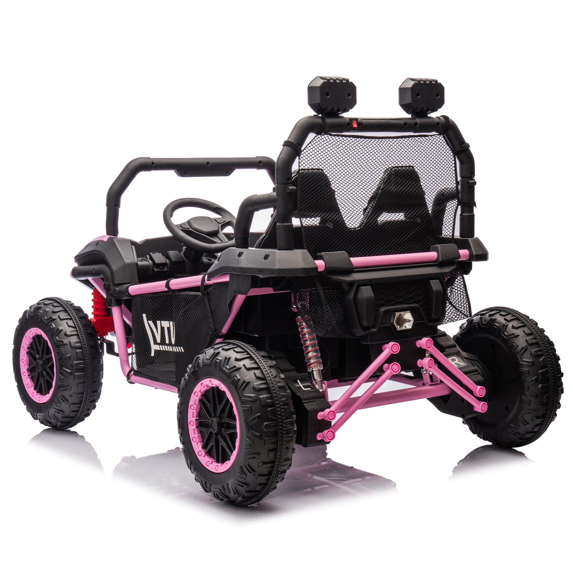 24V Two Seater Kids Ride On Utv W Parents Control,400W Super Power,Four Wheel Suspension,Led Light With Rear Searchlight,Bluetooth,Mp3,Music,Rear Storage Space,Speeds 3.73 4.97Mph For Kids Aged 3 . Pink Polypropylene