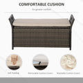Outsunny 27 Gallon Patio Wicker Storage Bench, Outdoor Pe Rattan Patio Furniture, 2 In 1 Large Capacity Rectangle Garden Storage Box With Handles And Cushion, Cream White Brown White Steel