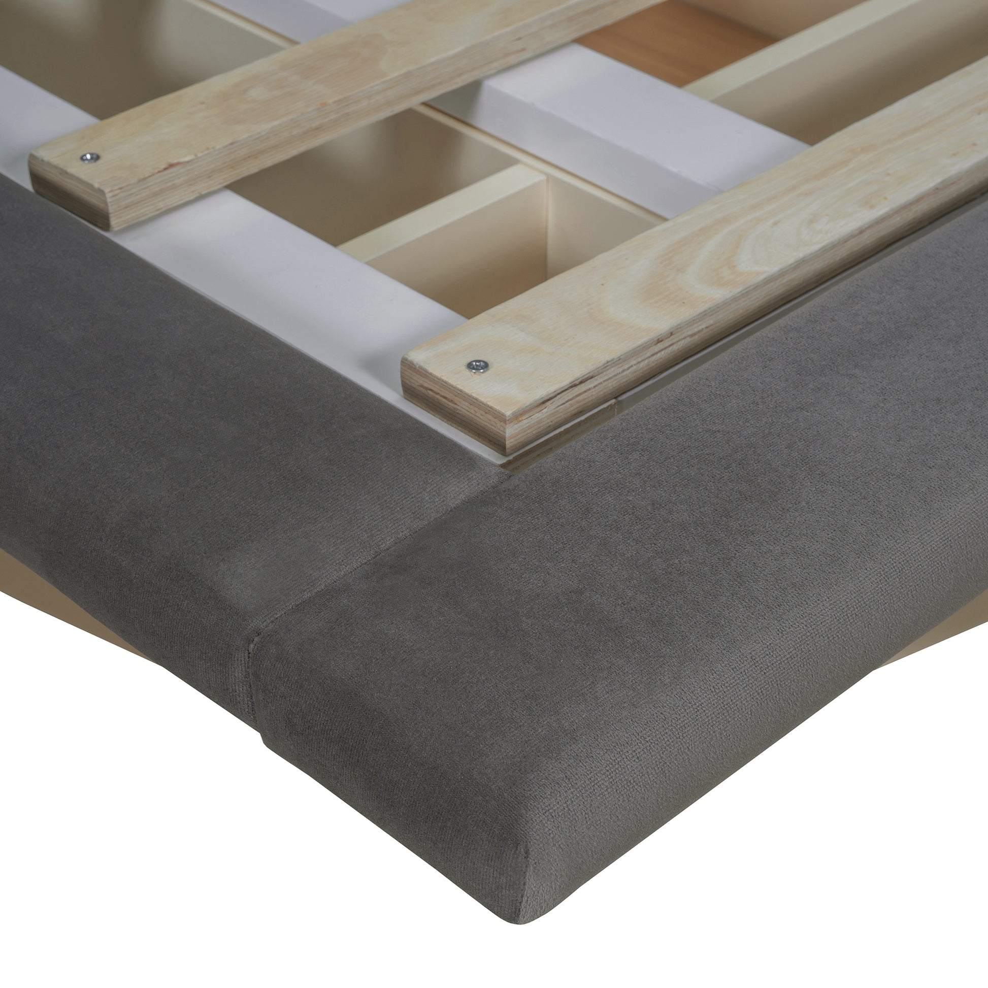 Queen Size Upholstered Floating Bed With Led Light And Usb Port, Velvet, Gray, Hydrualic Platform Bed Queen Gray Velvet