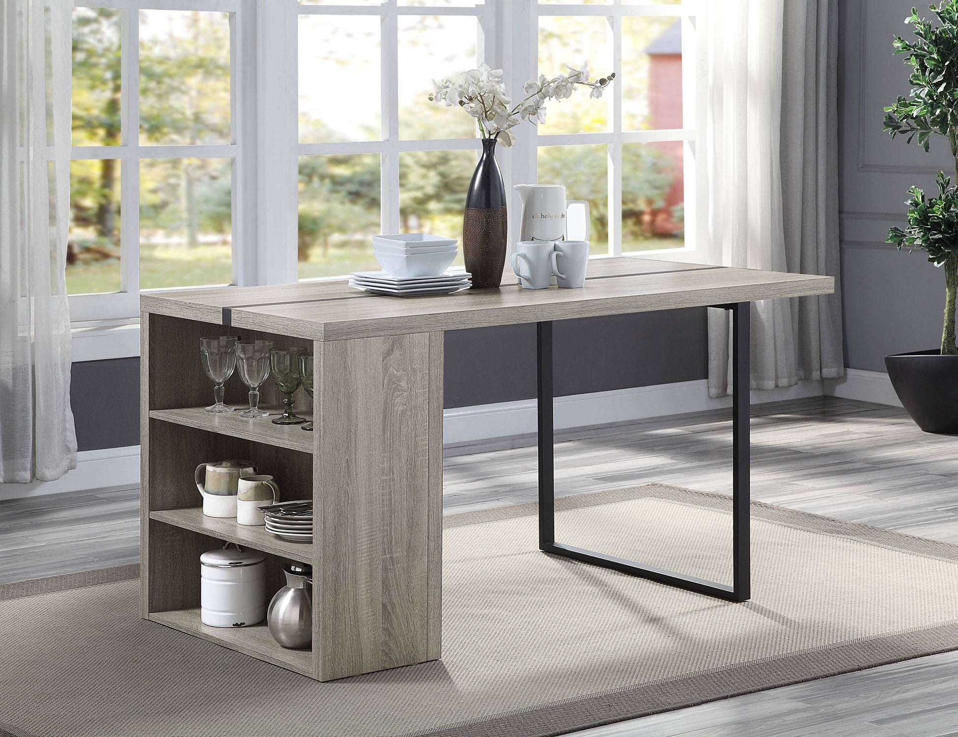 Grey Oak And Black 2 Shelf Dining Table Grey Black Dining Room Contemporary Rectangular Paper Composite Sled