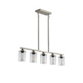 Brushed Nickel 5 Light Chandelier Contemporary Kitchen Island Pendant Light With Clear Glass Shades For Dining Room, Farmhouse, Or Modern Decor No Bulbs Brushed Nickel Glass,Iron