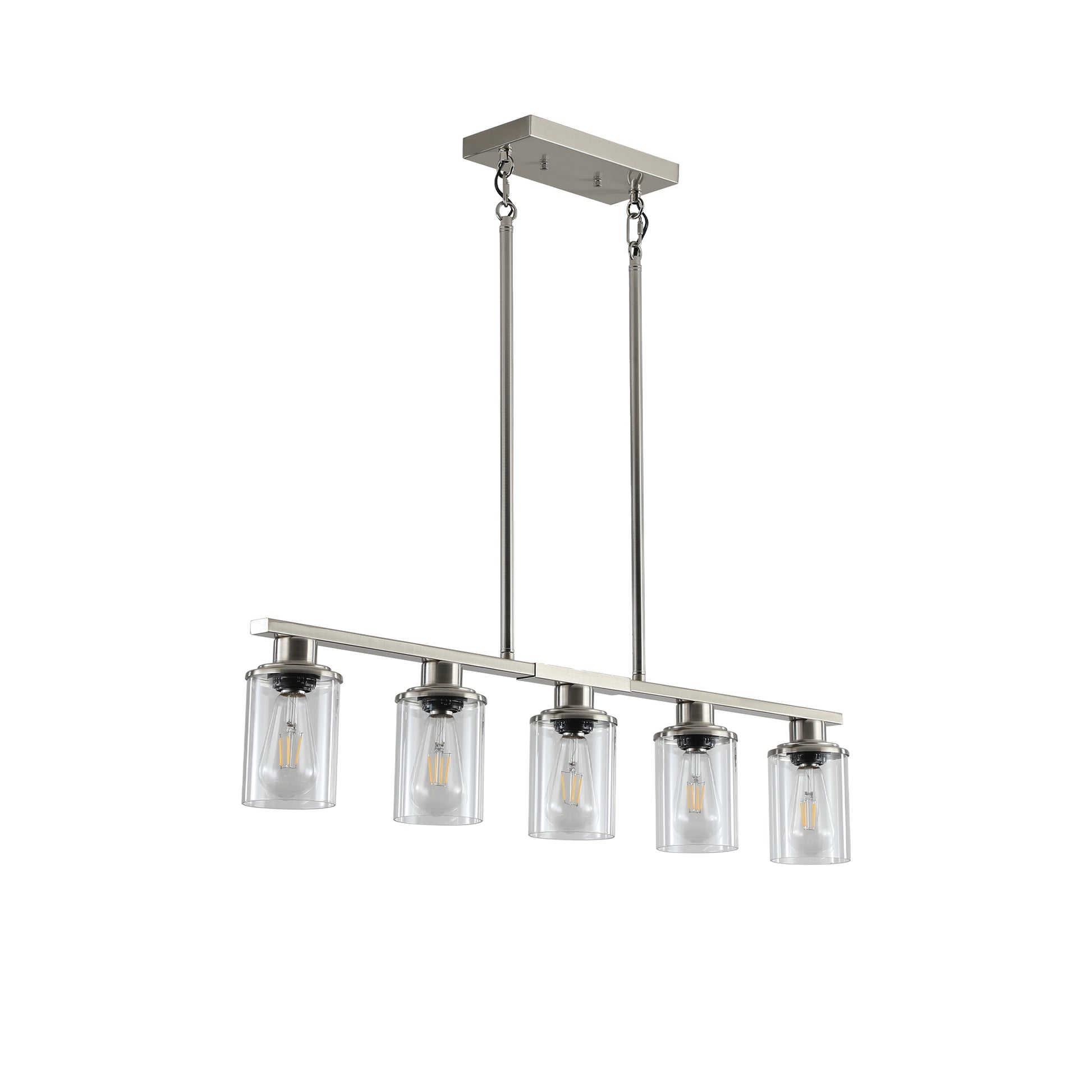 Brushed Nickel 5 Light Chandelier Contemporary Kitchen Island Pendant Light With Clear Glass Shades For Dining Room, Farmhouse, Or Modern Decor No Bulbs Brushed Nickel Glass,Iron