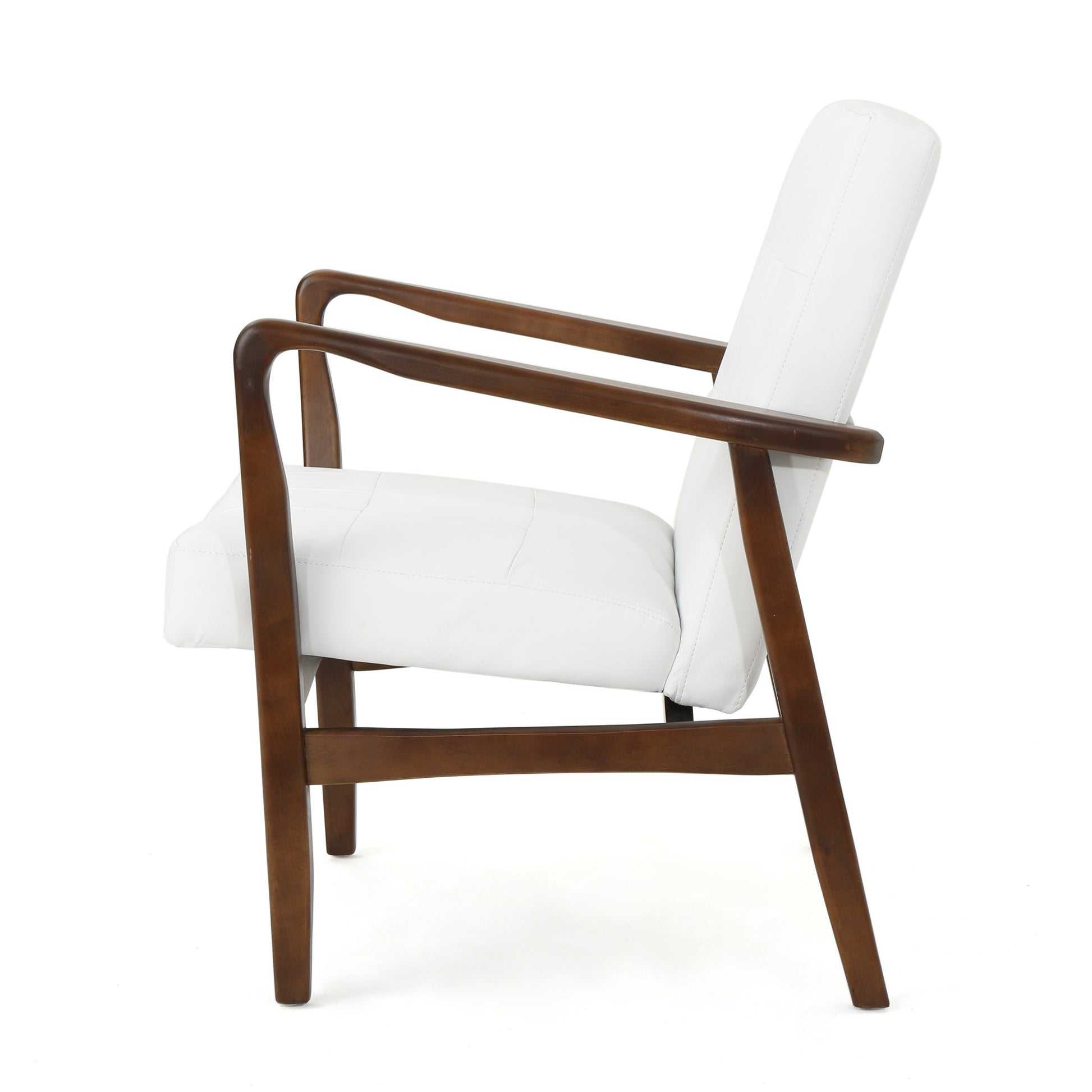 Mid Century Modern Faux Leather Club Chair With Wood Frame, White And Dark Espresso White Pu