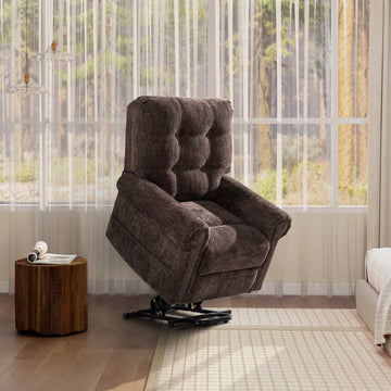 Irwin 36" Power Lift Recliner Chair, Chocolate Brown Chenille Brown Foam Chenille