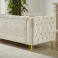 60 Inch Chenille Pull Buckle Design Sofa For Living Room,Buttons Tufted With Copper Nail Decoration Armrest, Modern Couch Upholstered Button And Metal Legs Beige Foam Chenille 2 Seat
