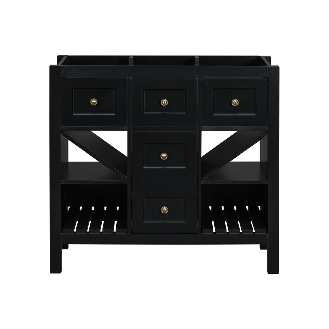 36'' Bathroom Vanity Without Sink, Solid Wood Frame Bathroom Storage Cabinet, Freestanding Vanity With 5 Drawers& Soft Closing Doors Not Include Basin Sink Black Bathroom Solid Wood Mdf
