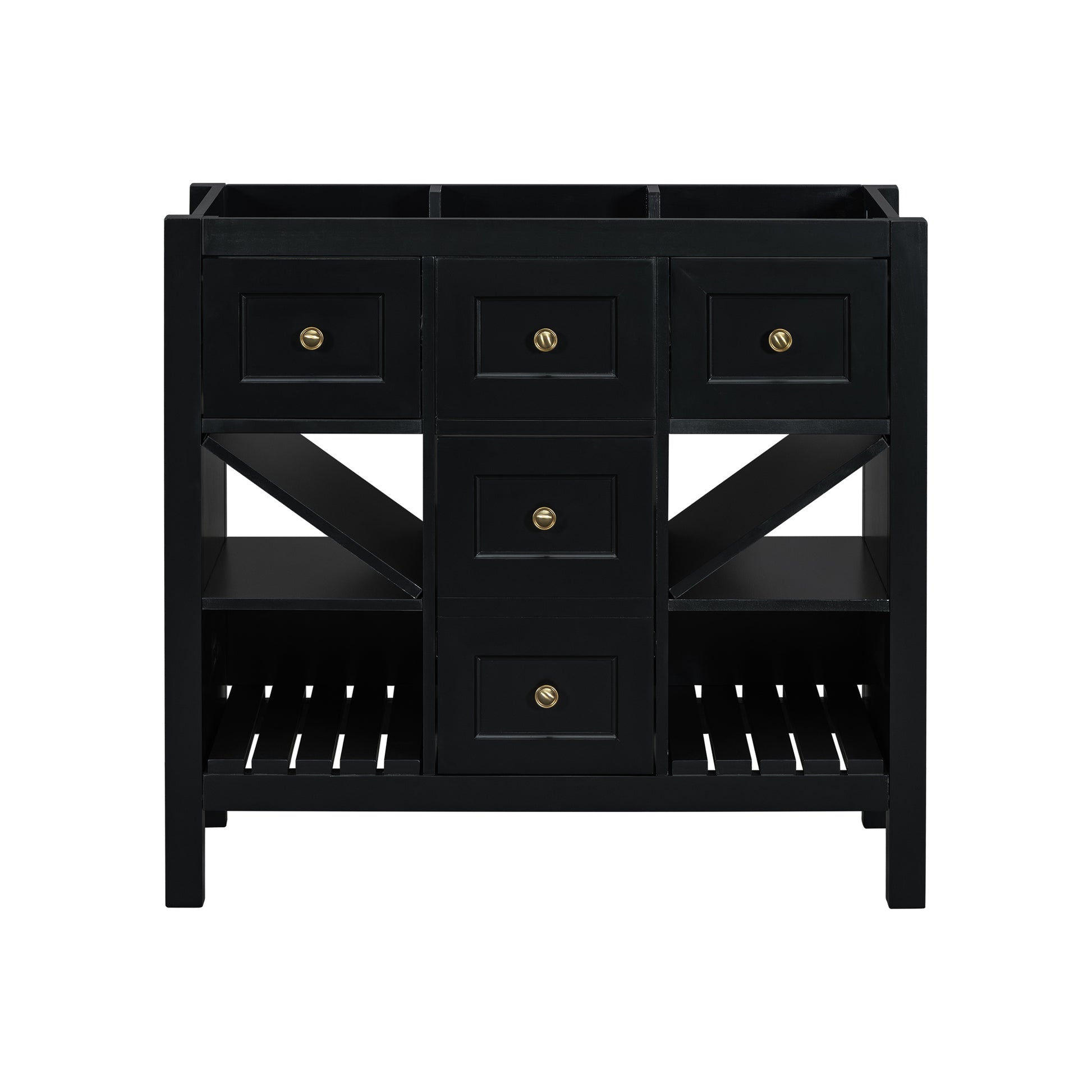 36'' Bathroom Vanity Without Sink, Solid Wood Frame Bathroom Storage Cabinet, Freestanding Vanity With 5 Drawers& Soft Closing Doors Not Include Basin Sink Black Bathroom Solid Wood Mdf