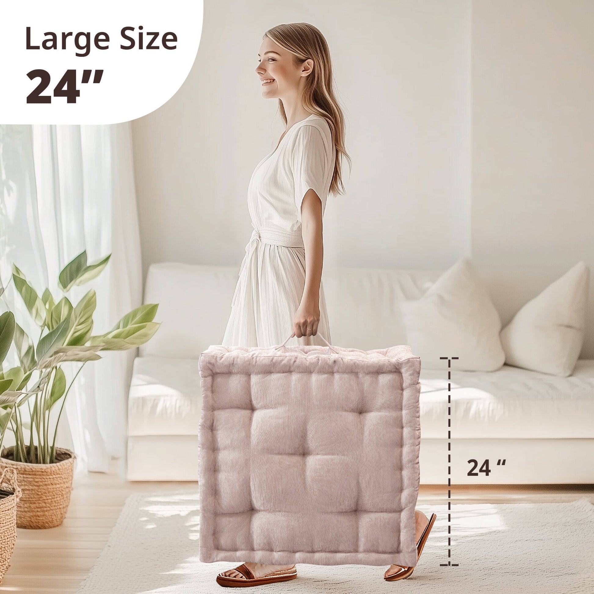 Poly Chenille Square Floor Pillow Cushion 24X24" Blush Polyester