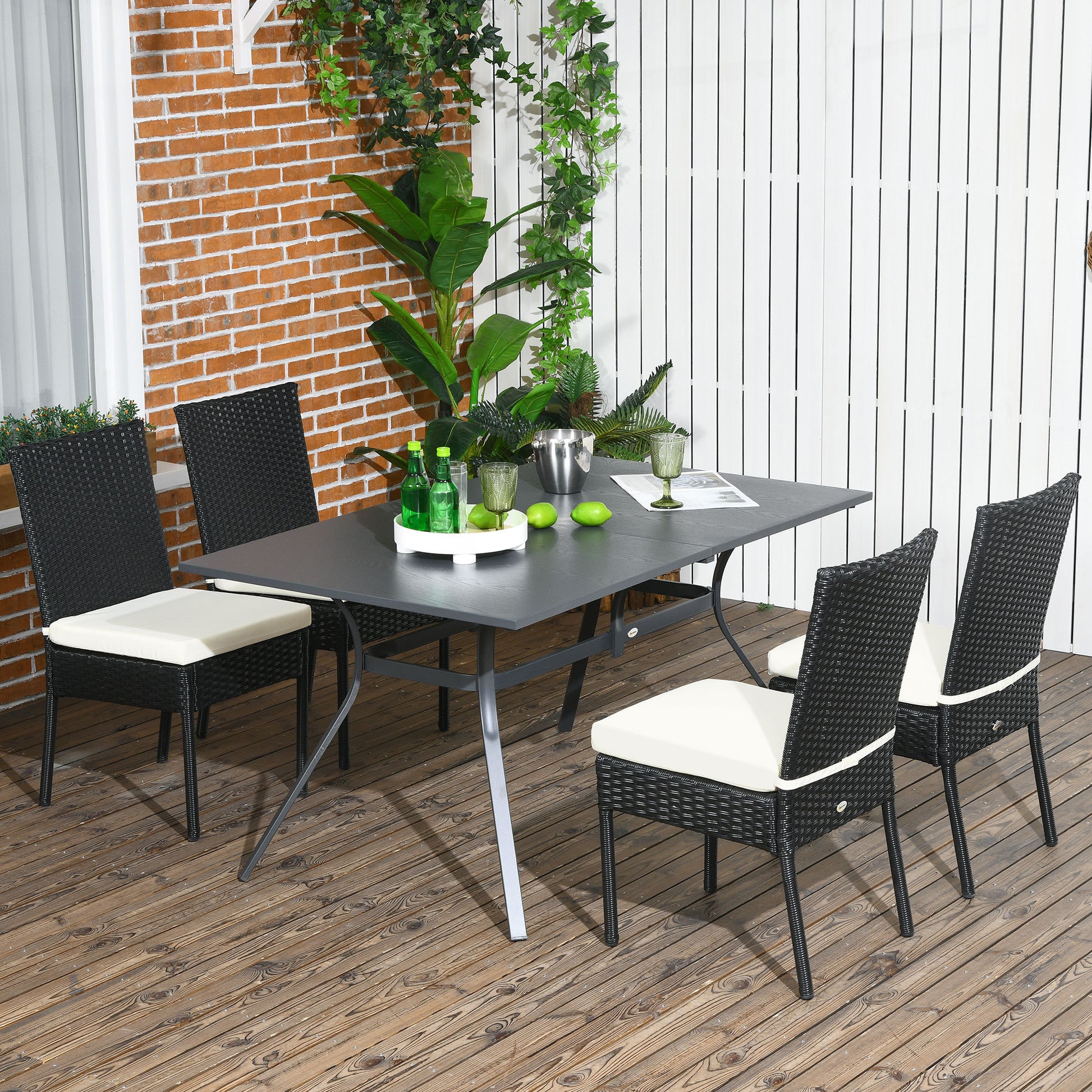 Outsunny 4 Pe Rattan Outdoor Dining Chairs With Cushions, Patio Wicker Dining Chairs With Backrests For Porch, Deck, Garden, Cream White Cream White Steel