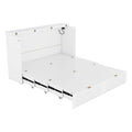 Queen Size Murphy Bed With Drawer And A Set Of Sockets & Usb Ports, Pulley Structure Design, White Queen White Plywood