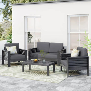 Acacia Wood Outdoor Loveseat And Coffee Table Set With Cushions, Dark Gray Yes Grey Seats 4 Sofa Seating Groups Foam Acacia Wood