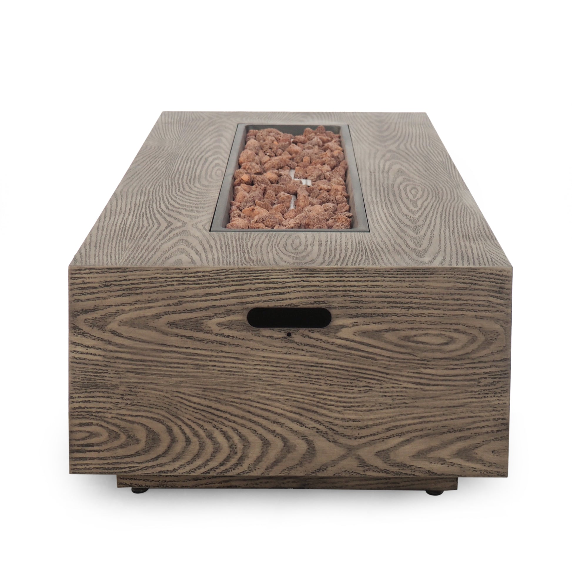 56" Outdoor 50,000 Btu Rectangular Iron Propane Fire Pit, Brown Wood Pattern Tank Cover Not Included Wood Iron