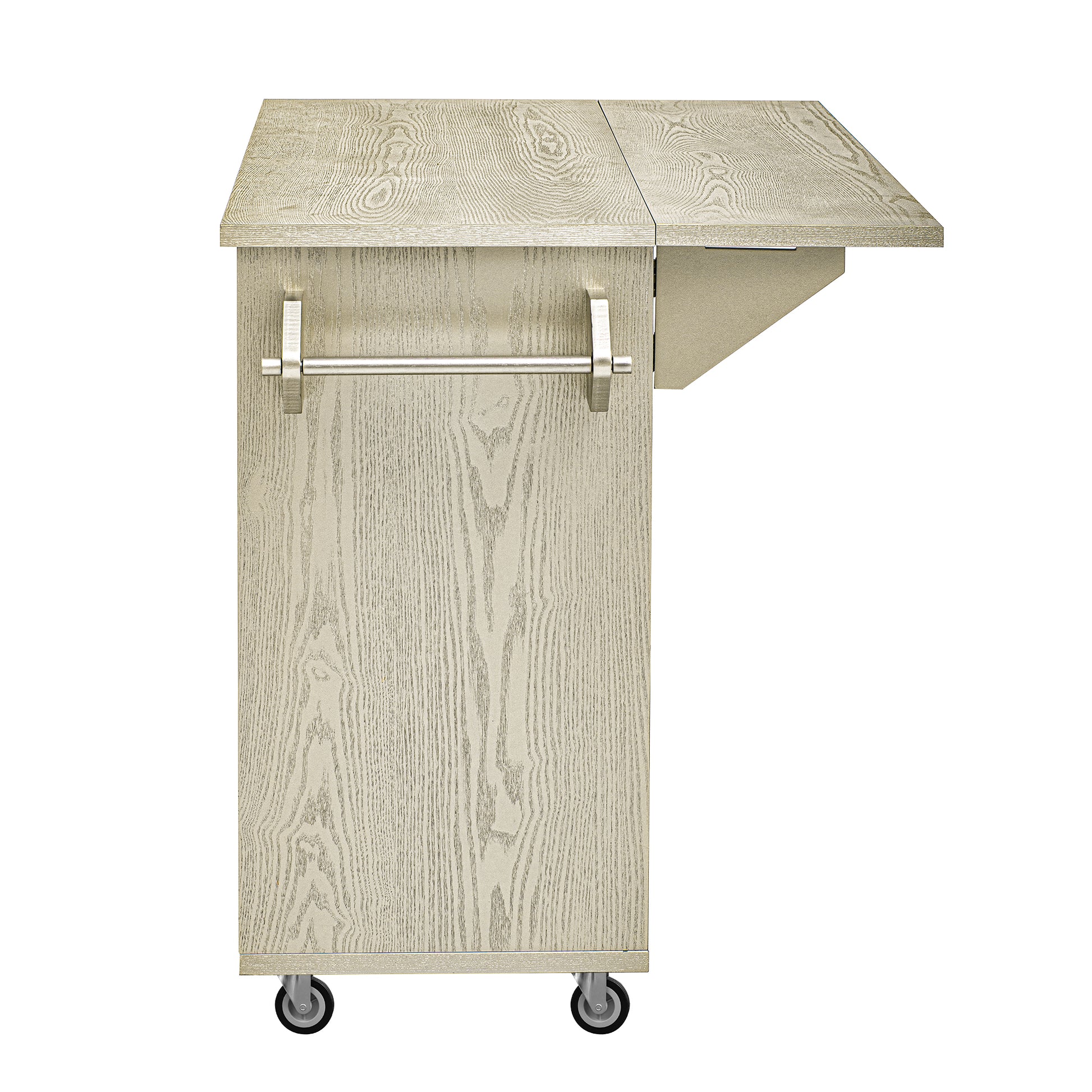 K&K 51.2"W Ash Veneer Not Cheap Paper Solid Wood Handwoven Kitchen Island With Drop Leaf, Coastal Kitchen Island On Wheels With Internal Storage Rack, Rolling Kitchen Cart, Champagne Champagne