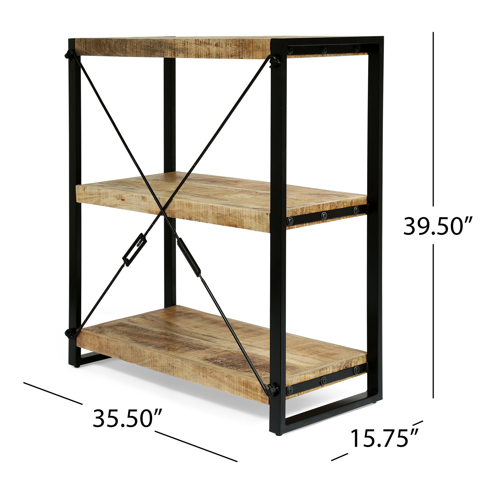 Wooden With Iron 3 Shelve Rack Natural Wood