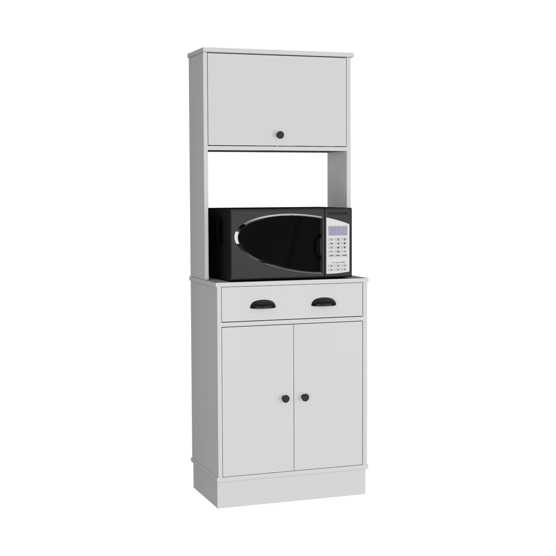 Apex Kitchen Pantry 66.3" H With Drawer, 2 Cabinets, And Microwave Stand, White White Solid Wood Mdf Engineered Wood