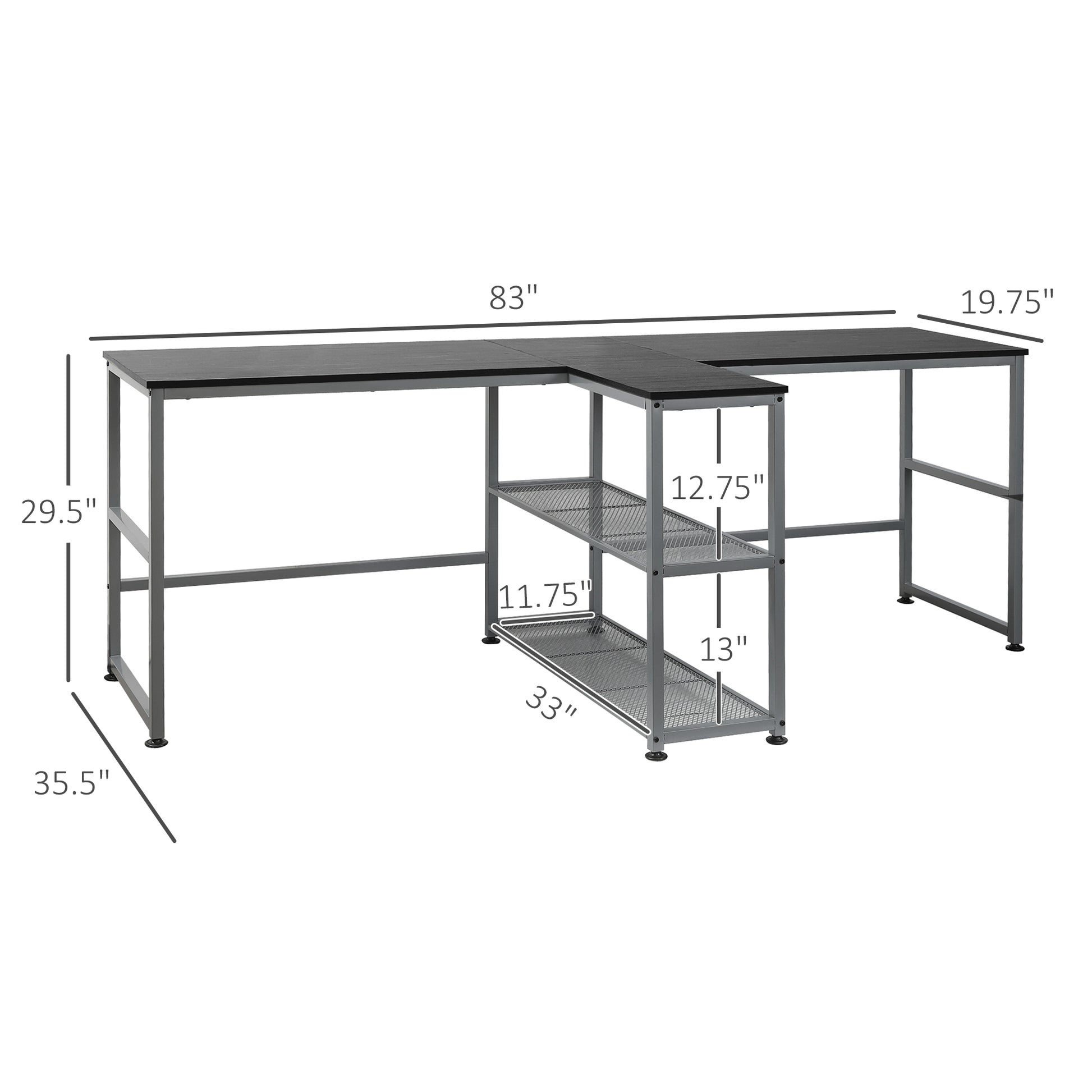 Homcom 83" Two Person Computer Desk With 2 Storage Shelves, Double Desk Workstation With Book Shelf, Long Desk Table For Home Office, Black Black Engineered Wood