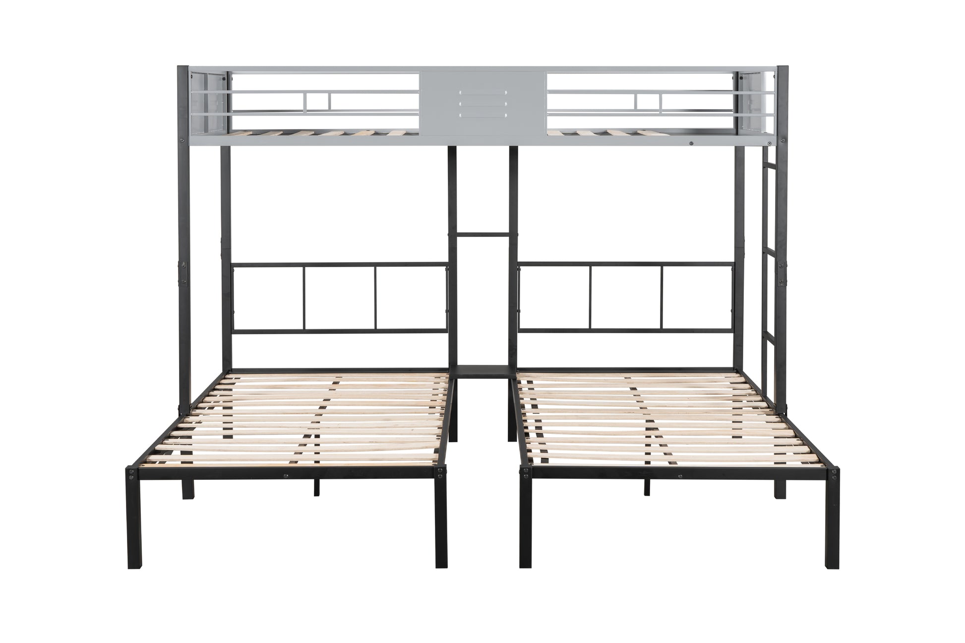 Triple Bunk Bed With Vent Board Sturdy Metal Frame Noise Free Wood Slats Separatable Into Three Beds No Box Spring Needed Twin Black Bunk Steel