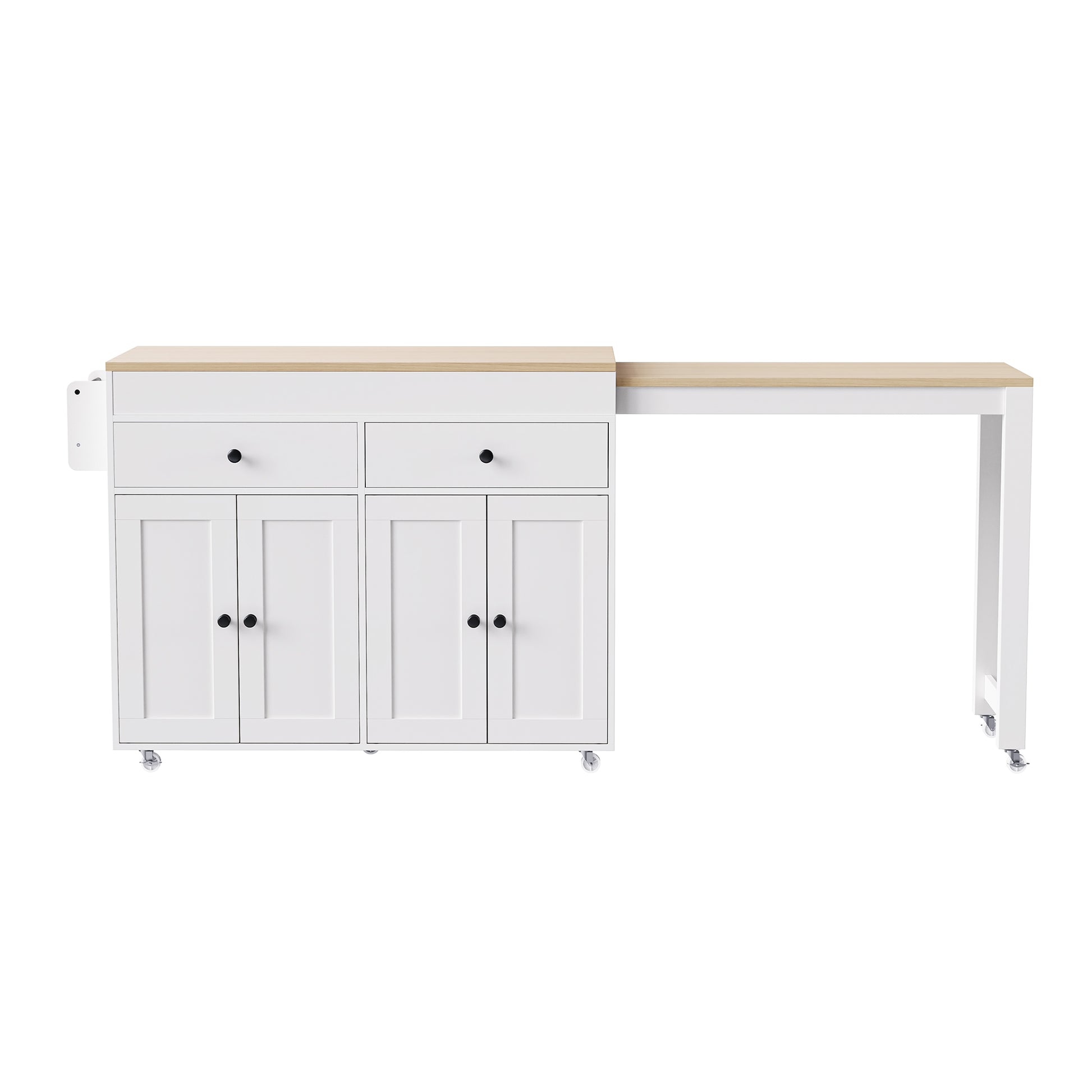 K&K 74.5 Inch Kitchen Island With Extendable Dining Tablerolling Kitchen Island On Wheels With Spice Rack And 2 Drawers, Kitchen Storage Cart With 4 Door Cabinet, For Kitchen, Dining Room, White Off