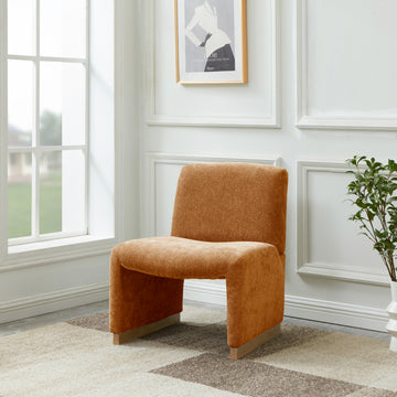 Comfy Accent Chair, Upholstered Slipper Chair, Armless Chair With Wood Legs And Soft Fabric For Living Room, Bedroom, Orange Orange Foam Wood Fabric