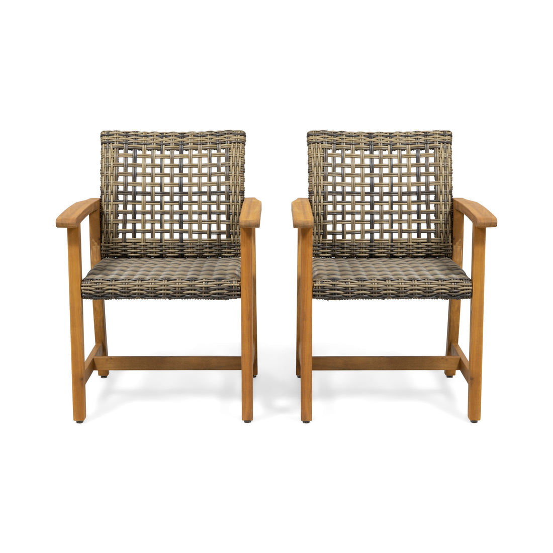 Hampton Wood And Wicker Dining Chair Set Of 2 Natural Stained Pe Rattan Iron