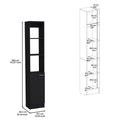 Linen Cabinet, 1 Door, 6 Shelves, Black Black Solid Wood Mdf Engineered Wood