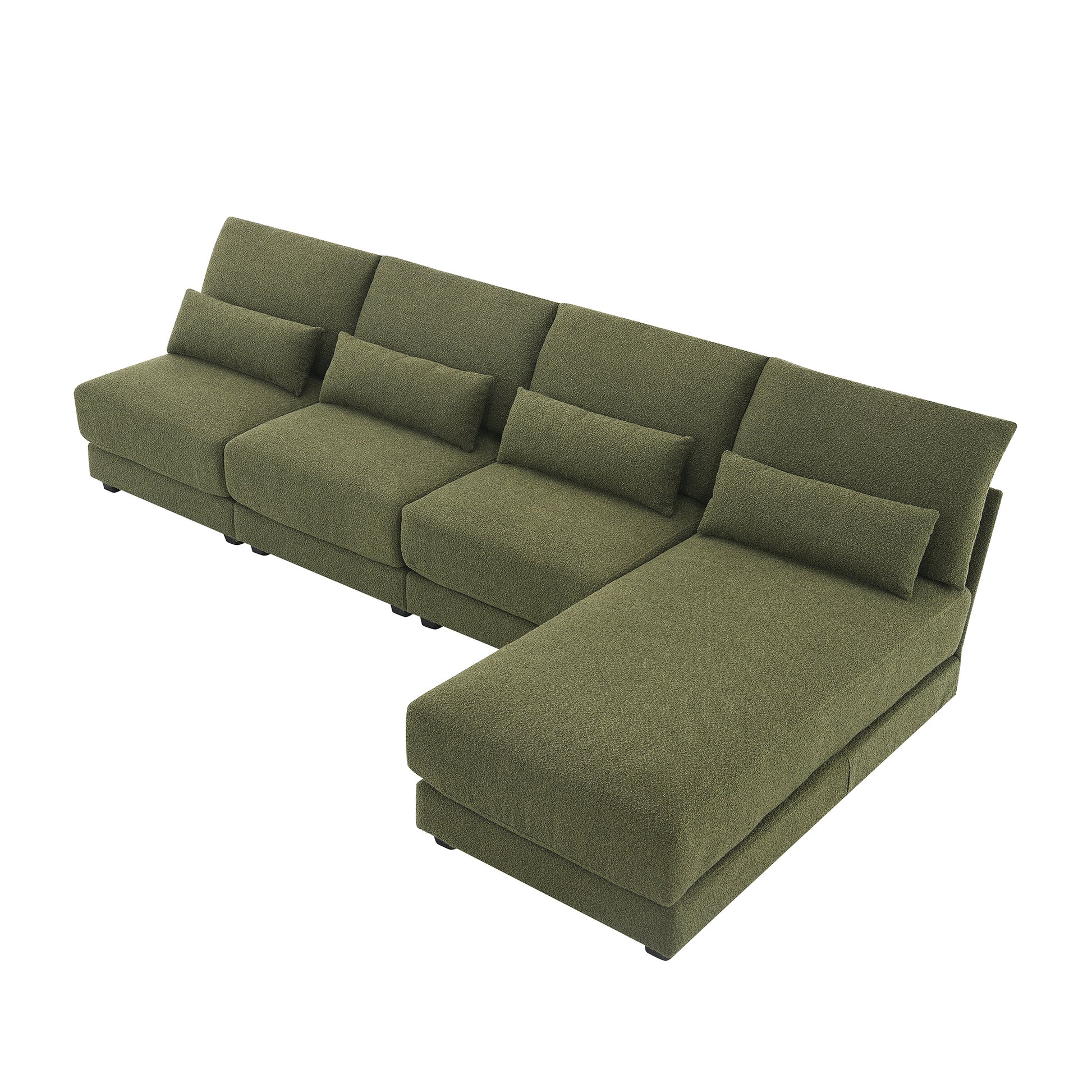 120*61" Oversized Deep Seat Sectional Sofa With Reversible Chaise,Loop Yarn Fabric 5 Seat Armless Indoor Furniture,Convertible L Shaped Couch For Living Room,Apartment,3 Colors Green Fabric 5 Seat