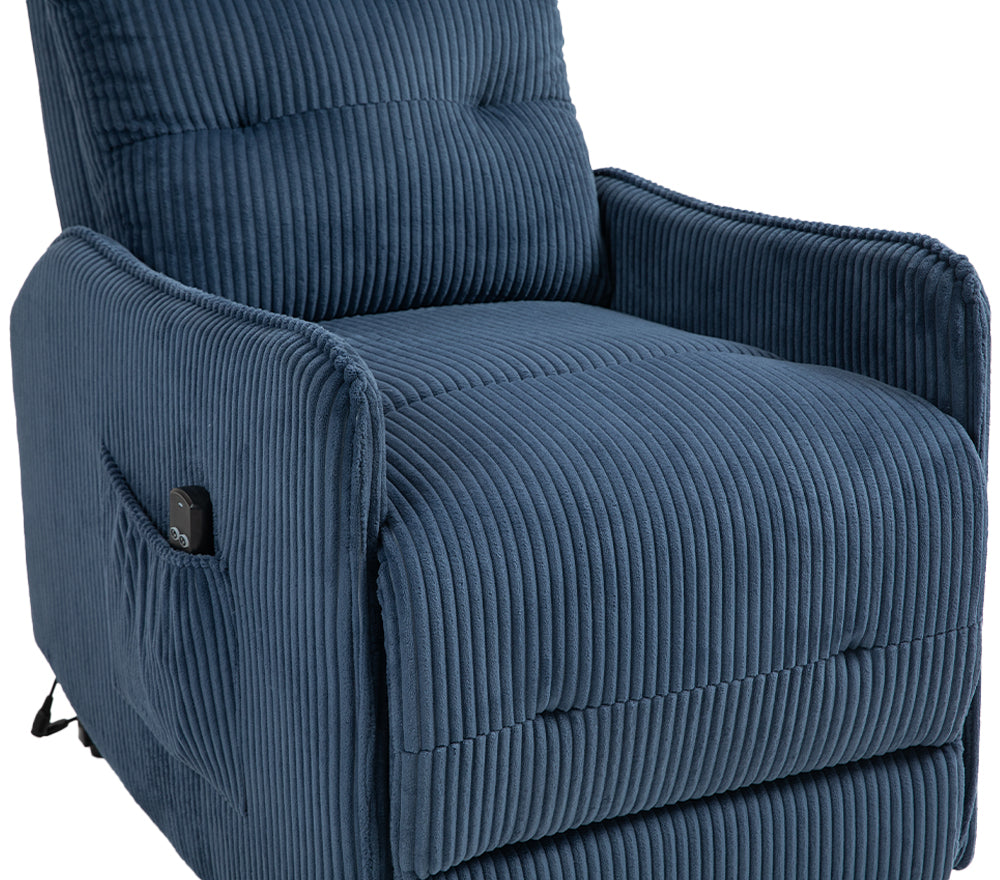 Coolmore Recliner Chair, Electric Recliner Chairs For Adults, Side Pocket Power Reclining Chair Pocket Springs Seat Cushion, Corduroy Fabric Recliner Sofa For Living Room, Bedroom, Home Theater Navy Navy Foam Corduroy