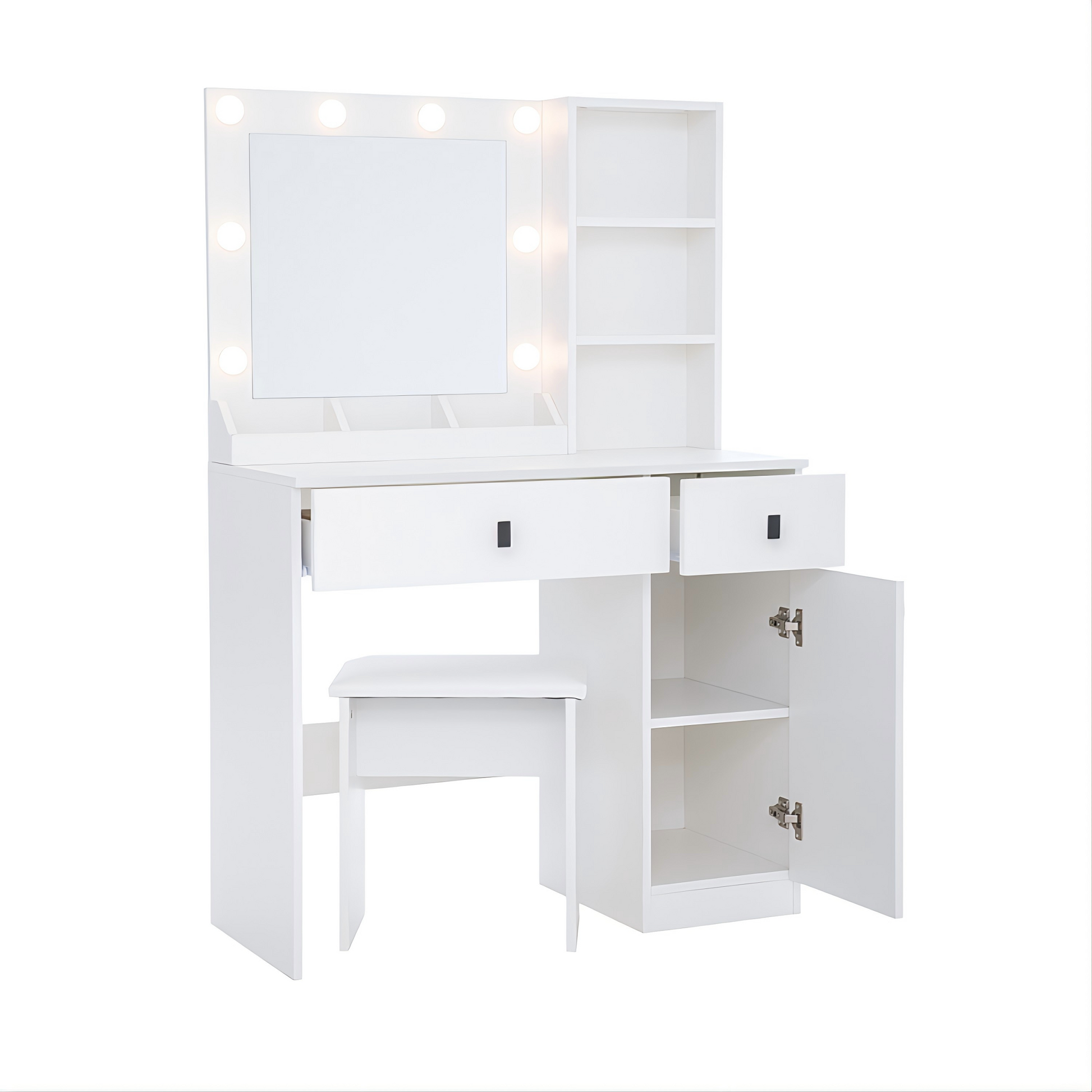 Vanity Desk With Lights, Vanity Set With Mirror, Makeup Vanity Desk With Large Drawers & Three Level Storage Dreeser, Vanitys Vanities With 3 Lights Brightness Adjustable For Bedroom, White Hinged White Drawer 2 Drawers Bedroom Extra Deep Drawers Modern