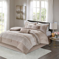 7 Piece Chenille Jacquard Comforter Set Taupe King King Multicolor Polyester