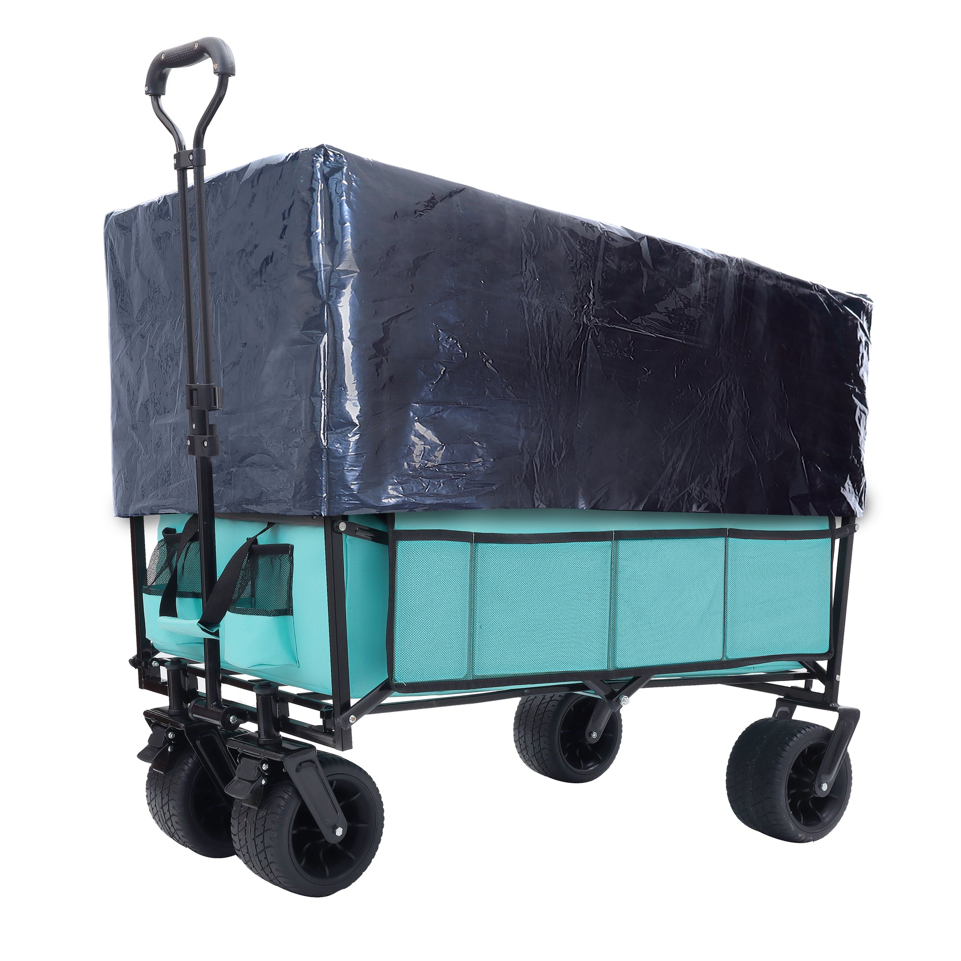 440Lbs Collapsible Foldable Wagon Cart With Strapping System ,Beach Wagon Utility Cart Utility Wagon Grocery Cart For Camping Shopping Sports Gardening Fishing Supports 3Pcs Plastic Liner Bag Blue