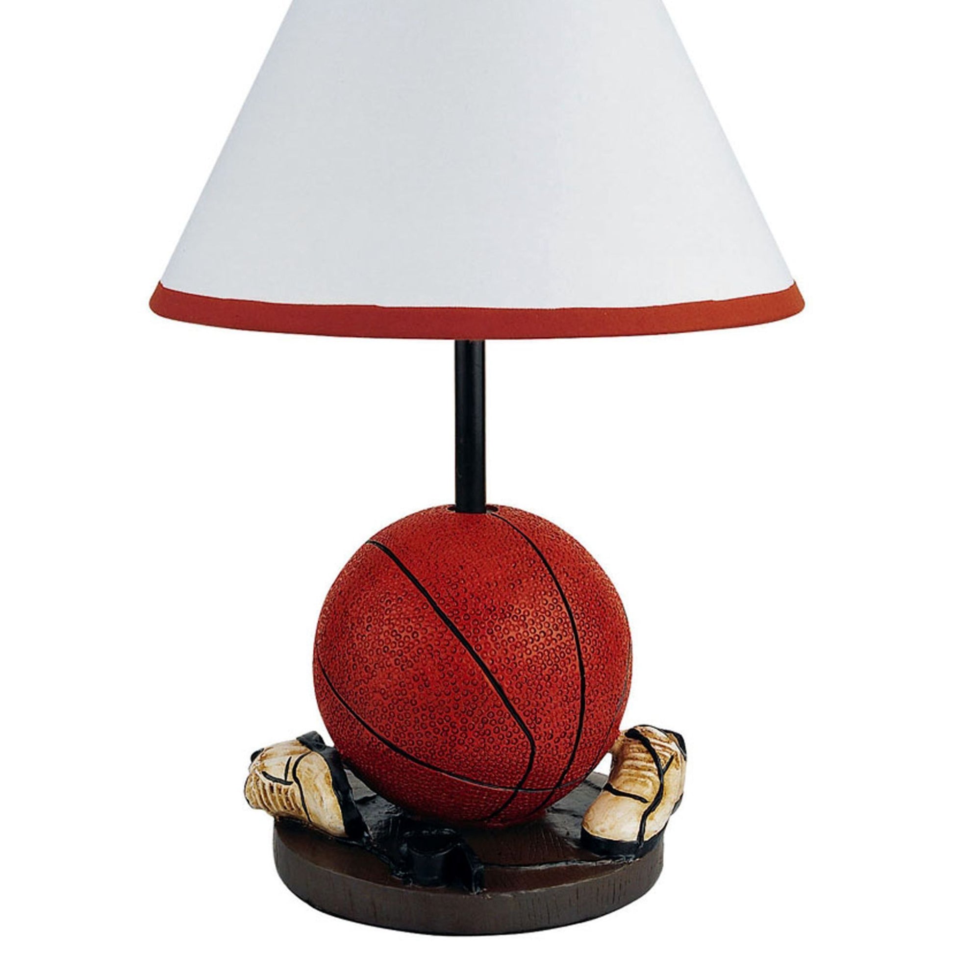 15" Tall Polyresin Accent Table Lamp, Basketball Shaped, Cone Linen Shade Multicolor Polyresin