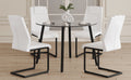 Table And Chair Set.A Modern Minimalist Style Round Clear Tempered Glass Table With Black Metal Legs.Paried With 4 Chairs With Modern Pu Leather High Back Upholstered And C Tube Black Metal Legs. White Black Seats 4 Glass Metal