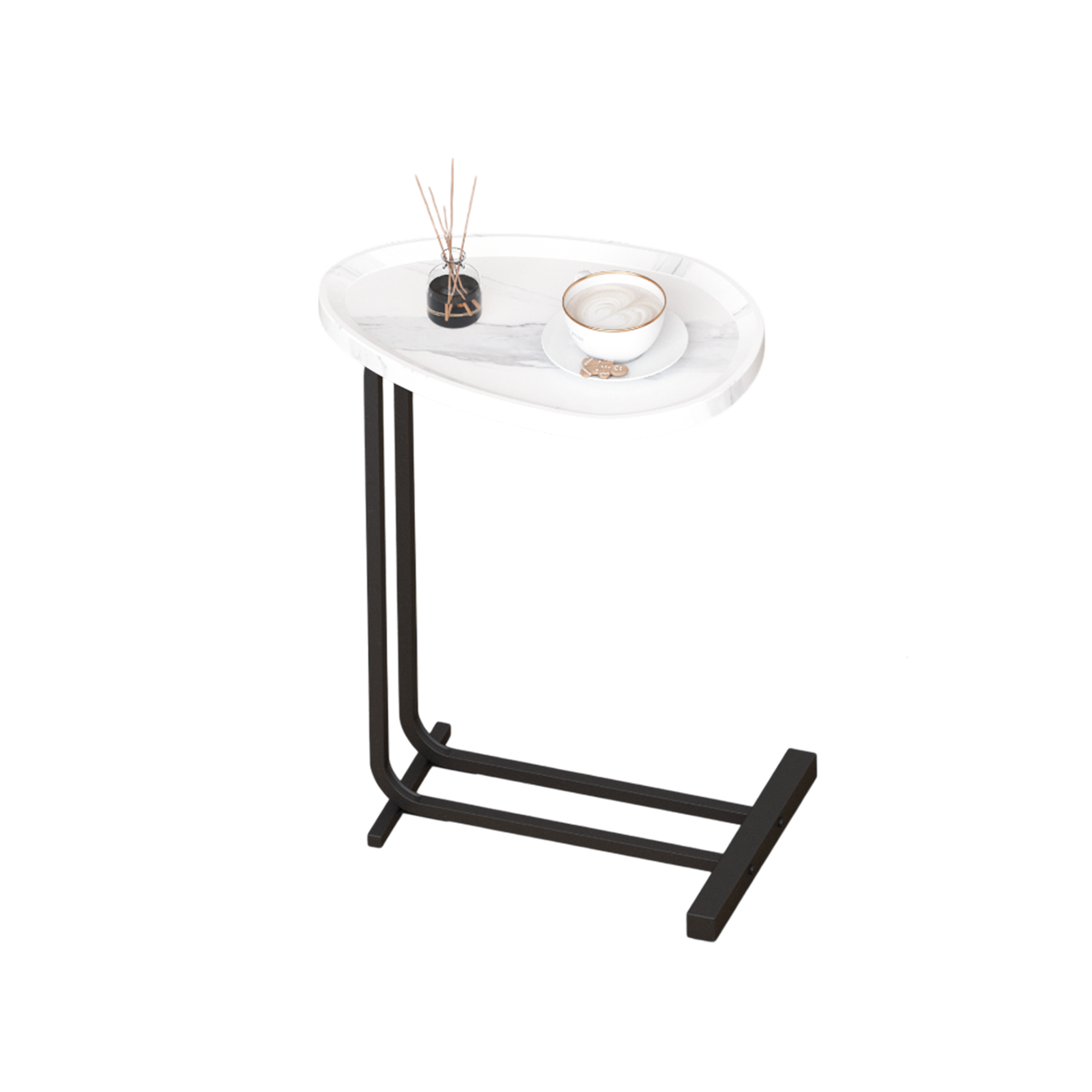 C Shaped Side Table, C Table End Table For Sofa And Bedside, Couch Side Tables, Wood C Shaped End Table With Metal Frame Slide For Bedroom Living Room White White Mdf Metal