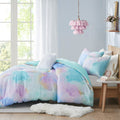 Watercolor Tie Dye Printed Comforter Set With Throw Pillow King Multicolor Polyester