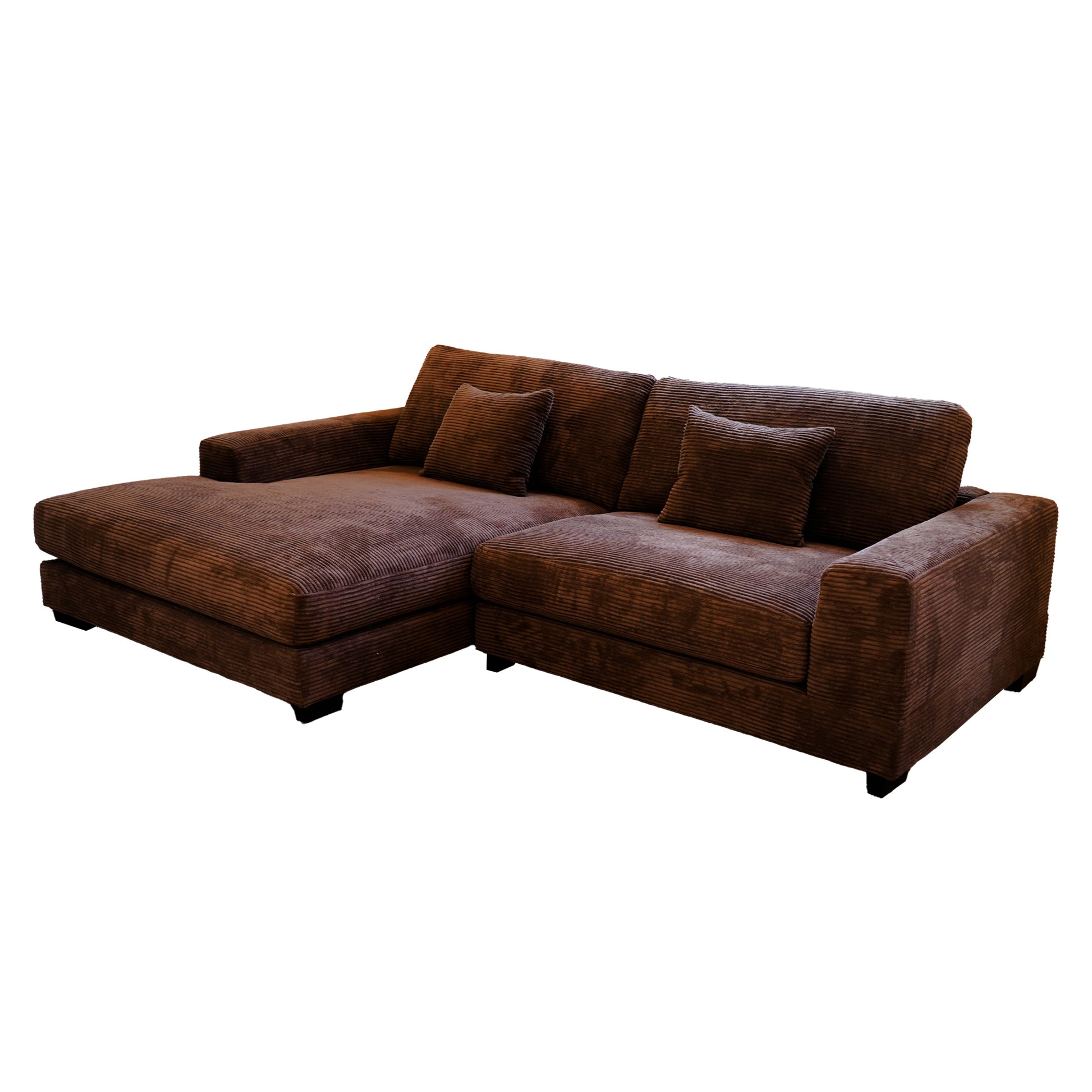 Bella Brown Corduroy Left Facing 2 Piece Sectional Brown Wood Corduroy 2 Seat