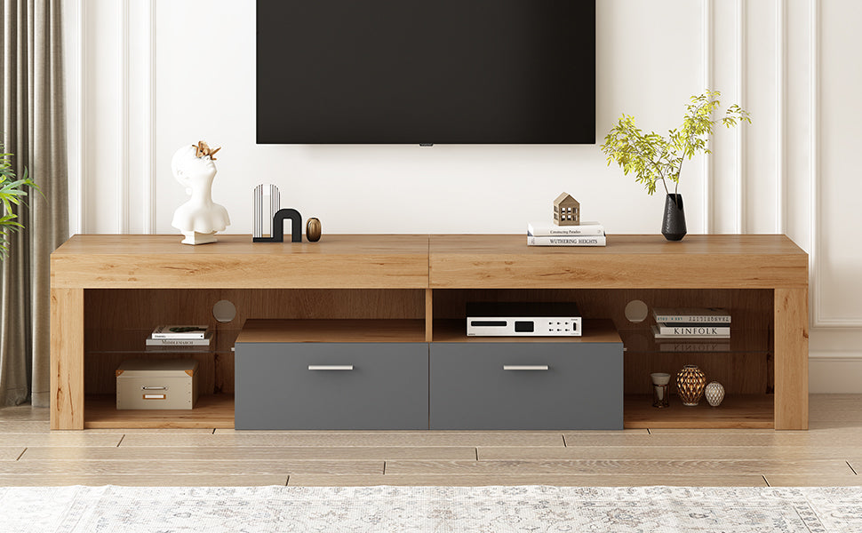 Modern Design Tv Stands For Tvs Up To 80'', Led Light Entertainment Center, Media Console With 6 Storage Cabinets, Tv Cabinet For Living Room, Bedroom, Home Theatre Black,Wood Brown Primary Living Space 70 79 Inches 70 79 Inches Modern 75 Inches Particle